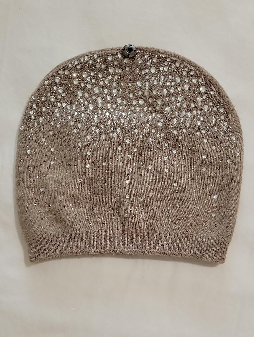 Embellished Knit Beanie Hat - Taupe